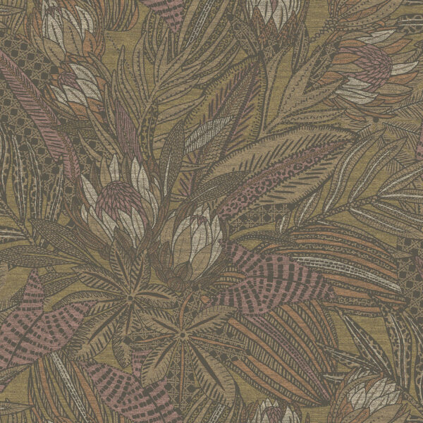 Susara Ochre ruskea metallinhohtoinen kukkatapetti