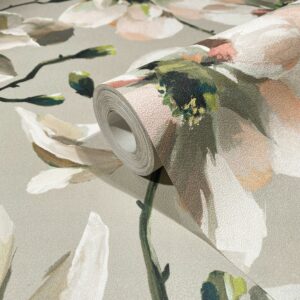 Flora beige kukkatapetti 47464