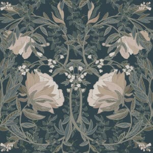 Vintage Flowers jugendtyylinen tummansininen kukkatapetti 139421