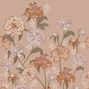 Vintage Flowers antiikin vaaleanpunainen ja terrakotta valokuvatapetti 159210