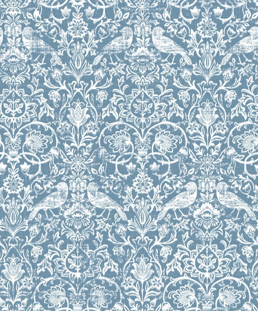 Heritage sinivalkoisen värinen ornamentti tapetti