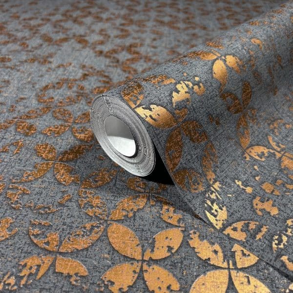 City Romance musta kupari Quatrefoil tapetti 35119