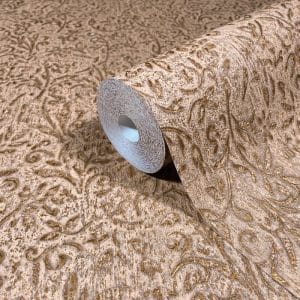 Ritus antique bloom 35533 punaruskealla pohjalla köynnöskukkakuvioin kohokuvioitu metallinhohtoinen tapetti