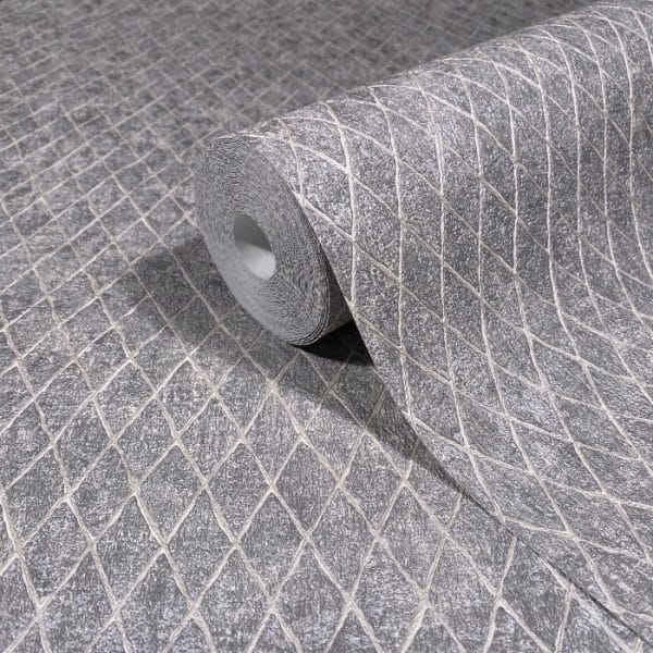 Ritus mesh 35538 harmaalla pohjalla verkkokuvioitu metallinhohtoinen tapetti