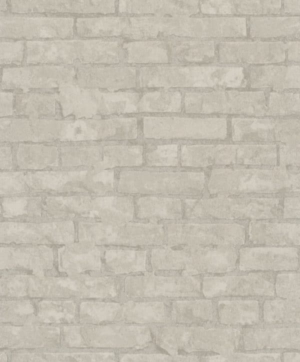 Terra Soft masonry 34612 harmaan ja beigen sävyinen muurattua tiilipintaa jäljittelevä savinpintainen tapetti