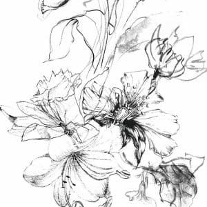 Crush Motion Flora inked valkoinen yksipaneelinen valokuvatapetti