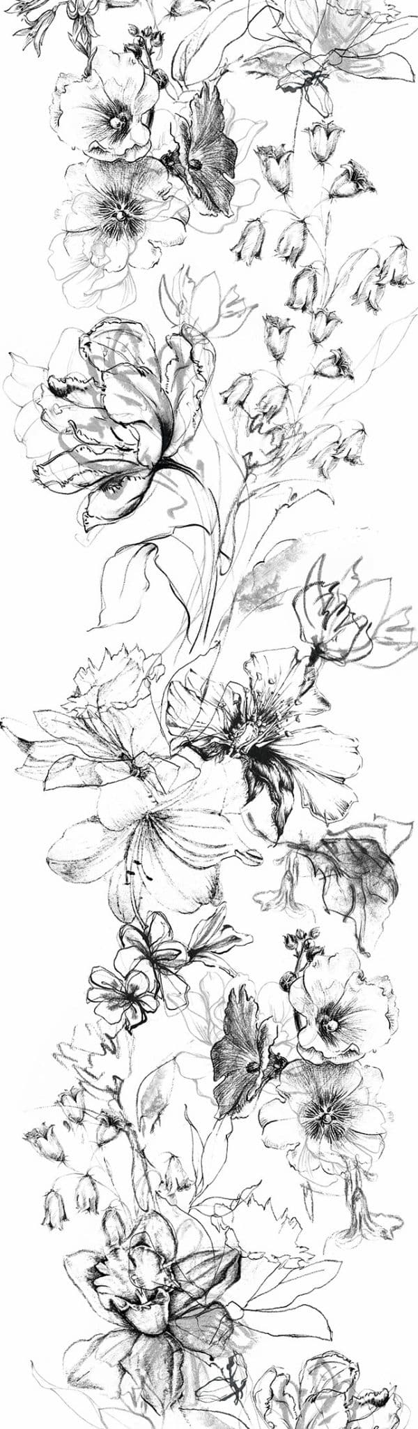 Crush Motion Flora inked valkoinen yksipaneelinen valokuvatapetti
