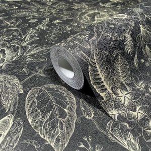 Pompöös Provence Inkflora musta tapetti