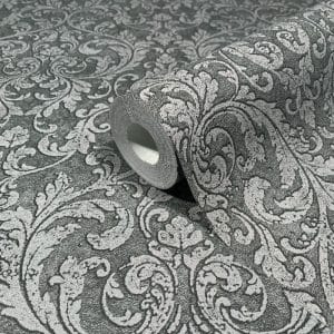 Pompöös Provence Ornament tummanharmaa tapetti