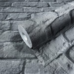 Urban Nature tummanharmaa rouhea tiiliseinätapetti 34170