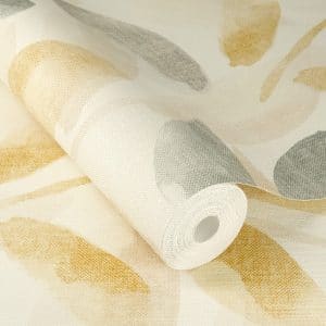 Beltesto keltainen lehtikuvioitu tapetti 416329