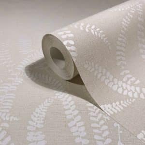 Oriana vaaleabeige lehtikuvioinen tapetti 82504