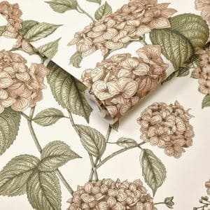 Wanderlust hortensia koralli/vihreä tapetti 92120