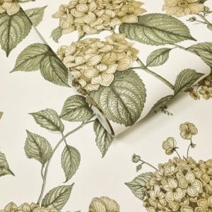 Wanderlust hortensia okra/vihreä tapetti 92122